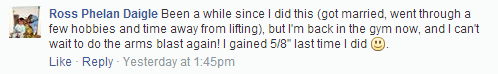 Facebook user gains 5/8ths inch with the Arms Blast!